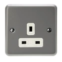 MK Electric 13A Grey 1 Gang Plug Socket Metalclad Plus Indoor Type G 230V Screwless Surface Flush Mount K848 ALM