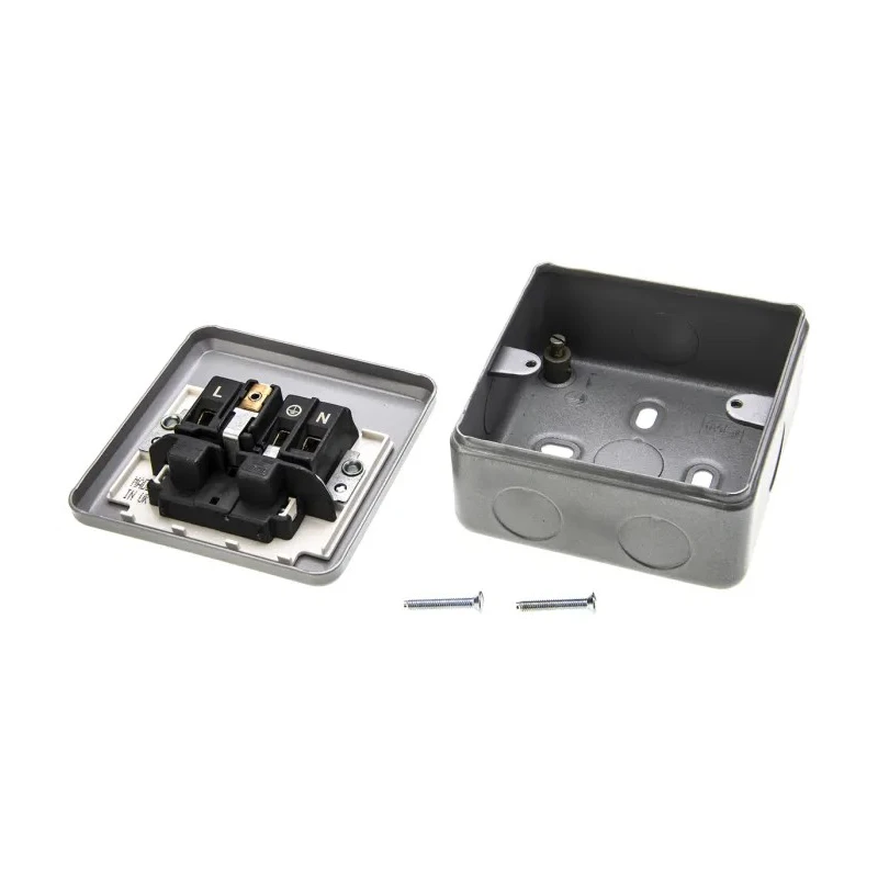 MK Electric 13A Grey 1 Gang Plug Socket Metalclad Plus Indoor Type G 230V Screwless Surface Flush Mount K848 ALM