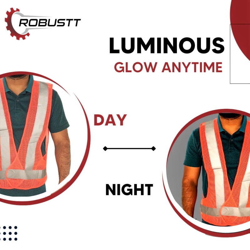 Buy Robustt Polyester V Neck Orange Reflective Safety Jacket