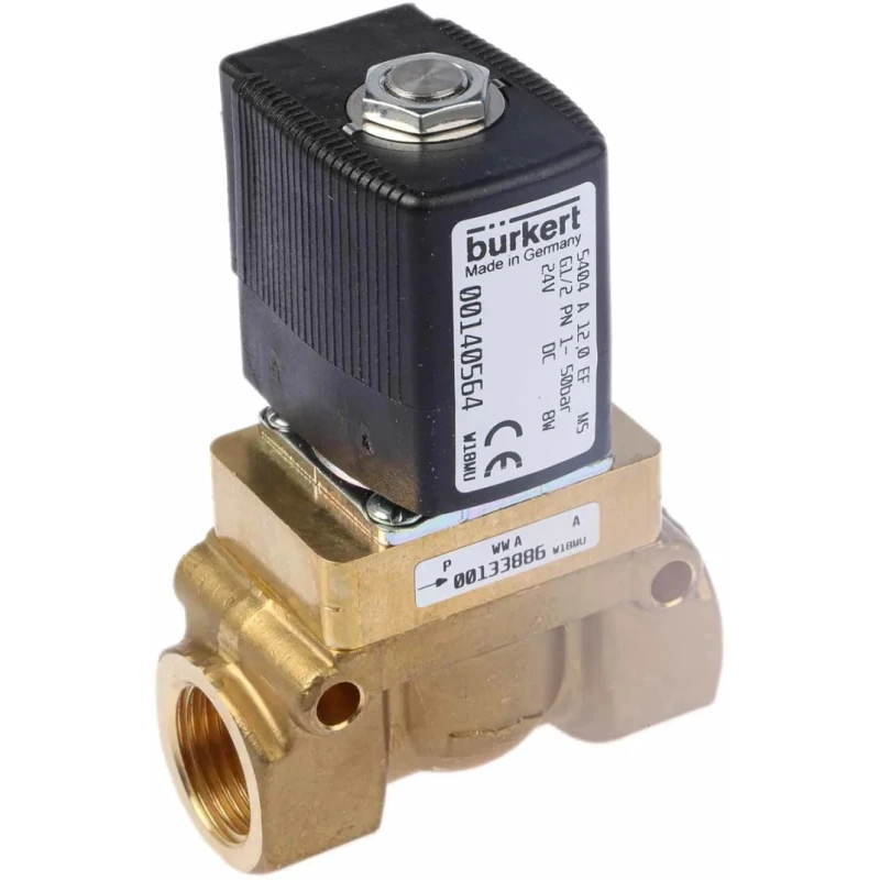 Burkert 2-Port Normally Closed Brass Solenoid Valve, 24V dc, 12mm Orifice, Max 50 bar Operating Pressure 140564