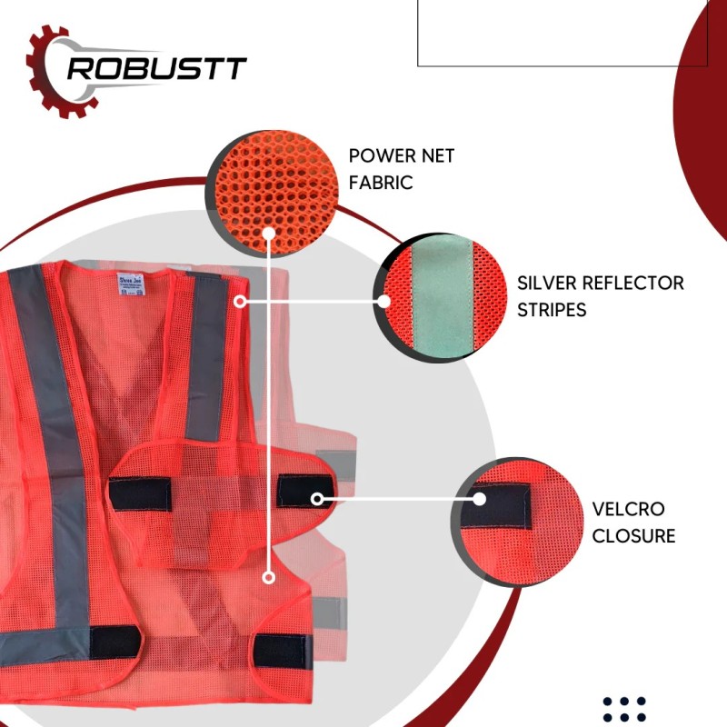 Buy Robustt Polyester V Neck Orange Reflective Safety Jacket