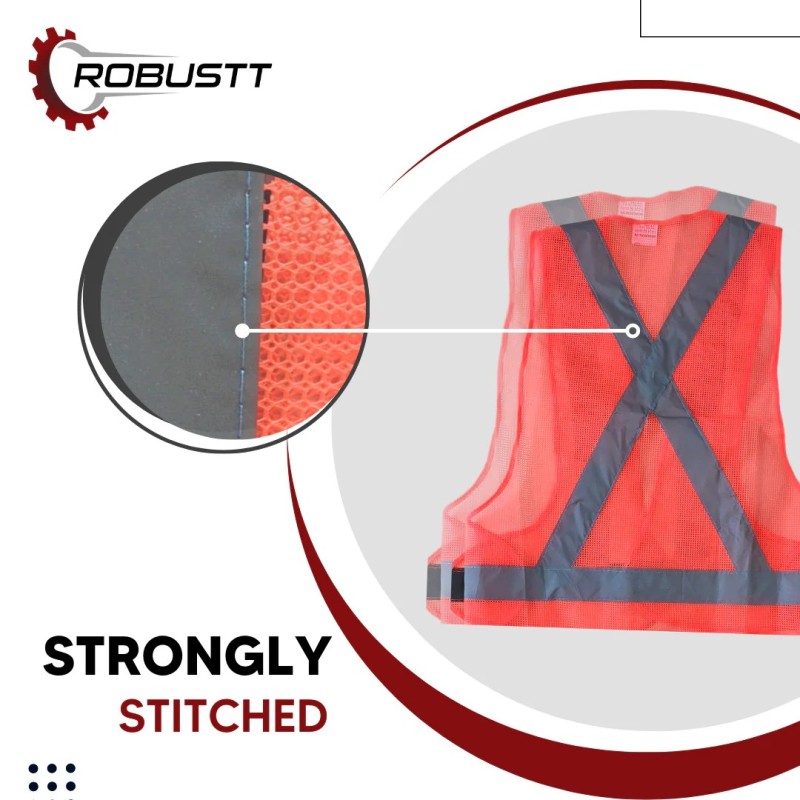 Buy Robustt Polyester V Neck Orange Reflective Safety Jacket