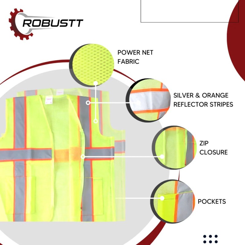 Buy Robustt PolyesterV Neck Reflective Safety Jacket (5 piece)