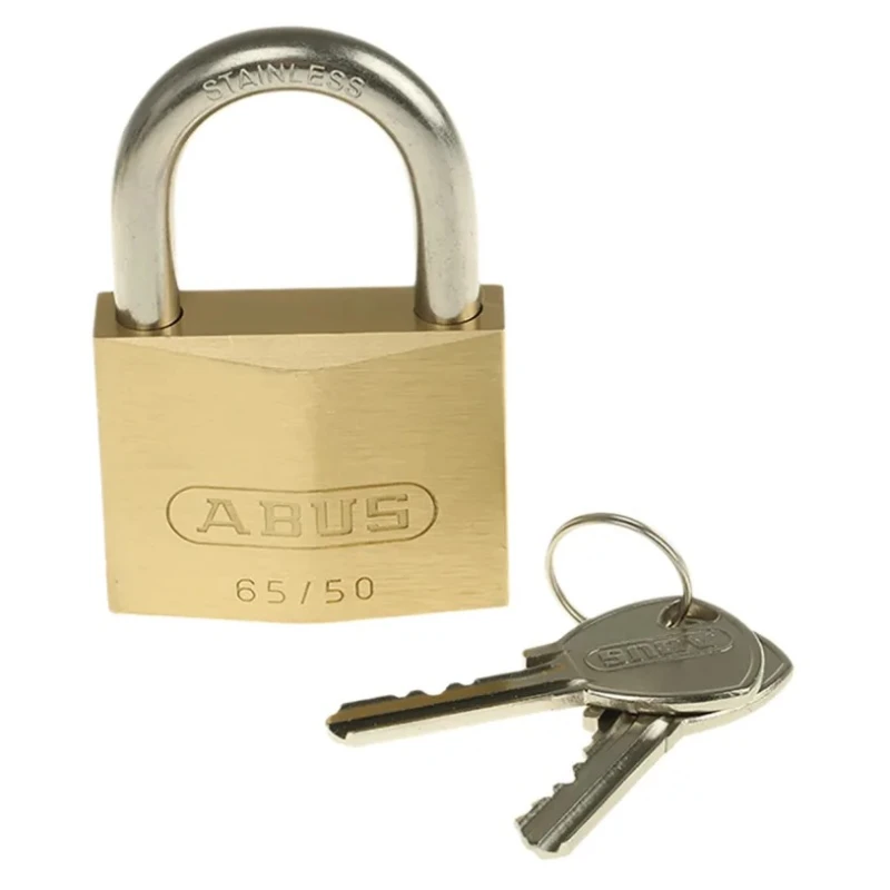 ABUS Weatherproof Keyed Alike Padlock Stainless Steel Shackle 8 mm Diameter 29 mm Length Brass Body 50 mm Width XR0065IB50KA8