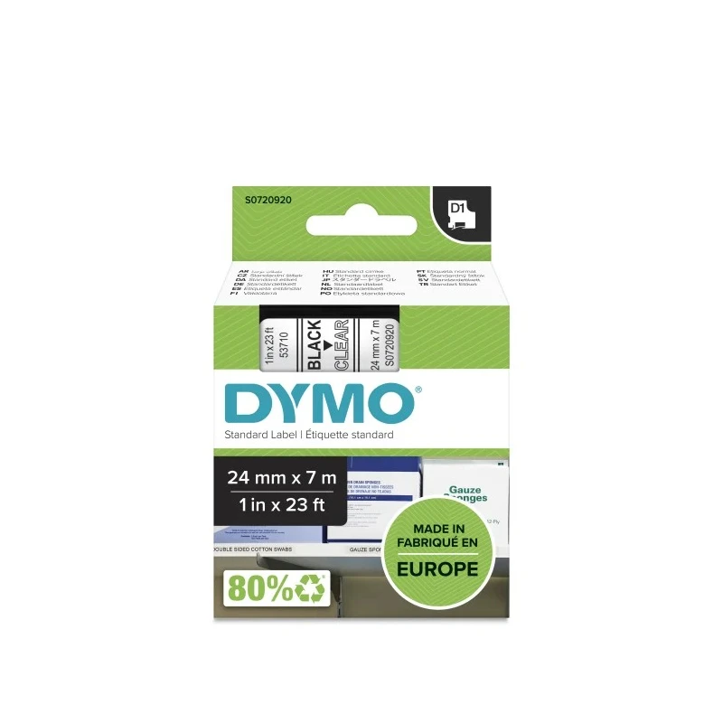 Dymo Black on Clear Label Printer Tape 24 mm Width 7 m Length S0720920
