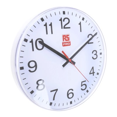 RS PRO White Analogue Wall Clock 300 mm Diameter Plastic Case Shatterproof 1 AA Battery 440-9568
