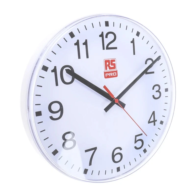 RS PRO White Analogue Wall Clock 300 mm Diameter Plastic Case Shatterproof 1 AA Battery 440-9568