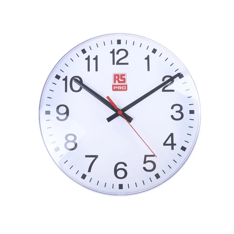 RS PRO White Analogue Wall Clock 300 mm Diameter Plastic Case Shatterproof 1 AA Battery 440-9568