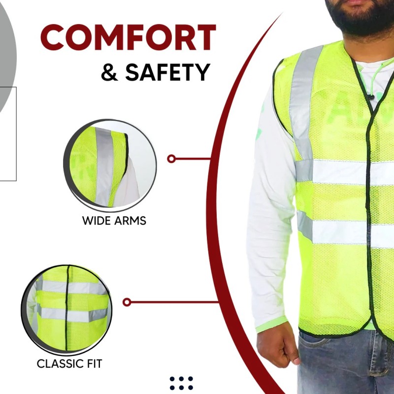 Buy Robustt Polyester V Neck Green Reflective Safety Jacket