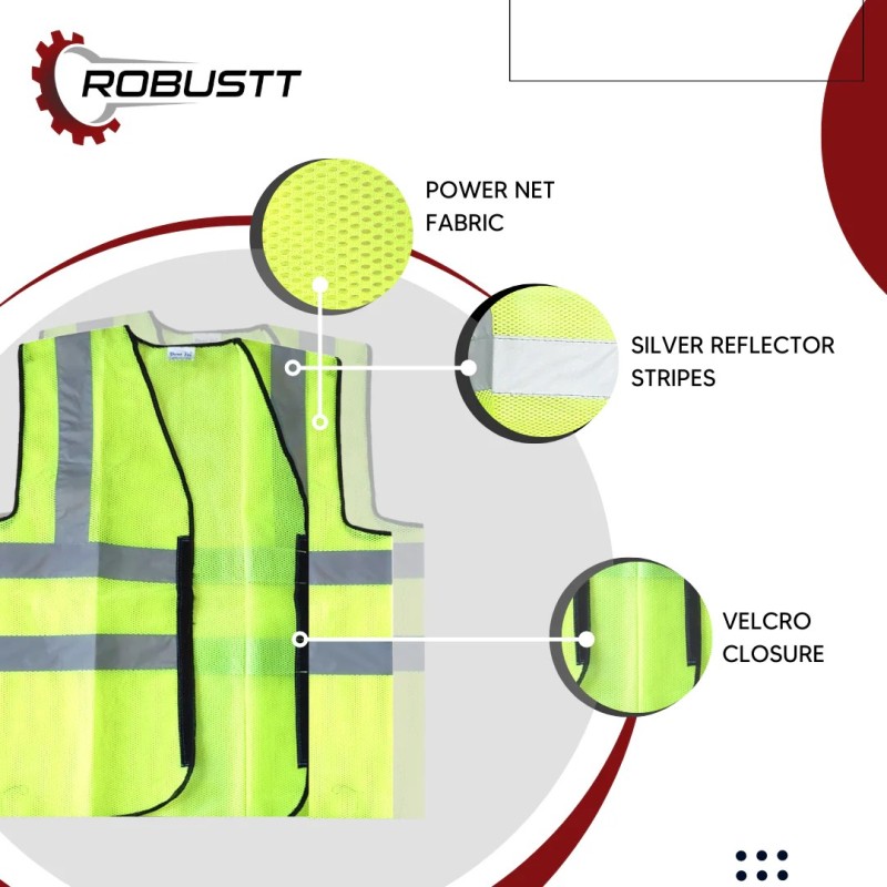 Buy Robustt Polyester V Neck Green Reflective Safety Jacket