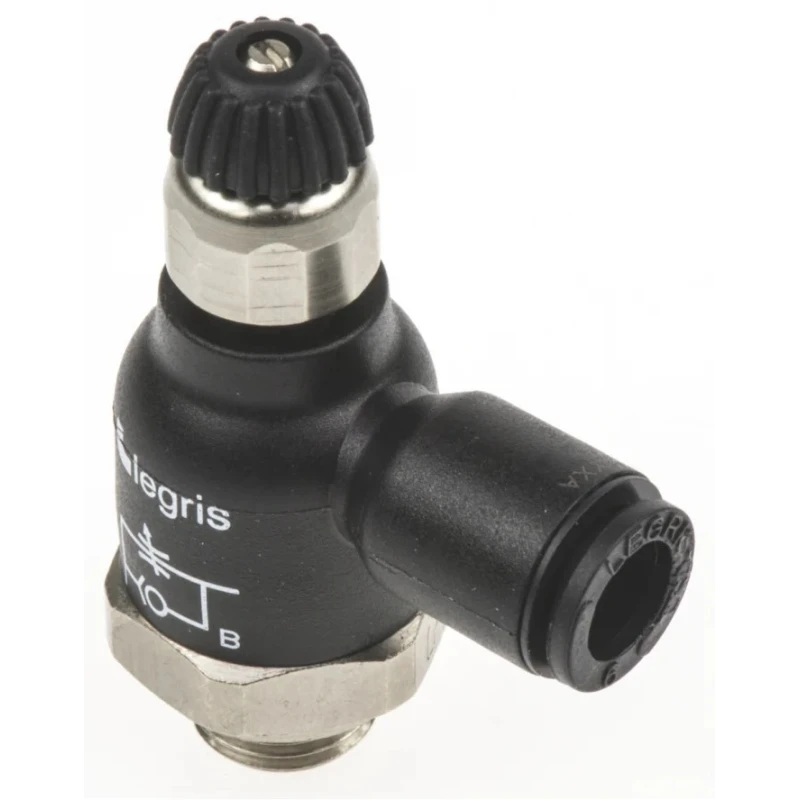 Legris 7061 Series Flow Controller Flow Regulator Tube Inlet 06 Threaded Outlet 1/8 in G Polymer CE REACH 10 bar 7061 06 10