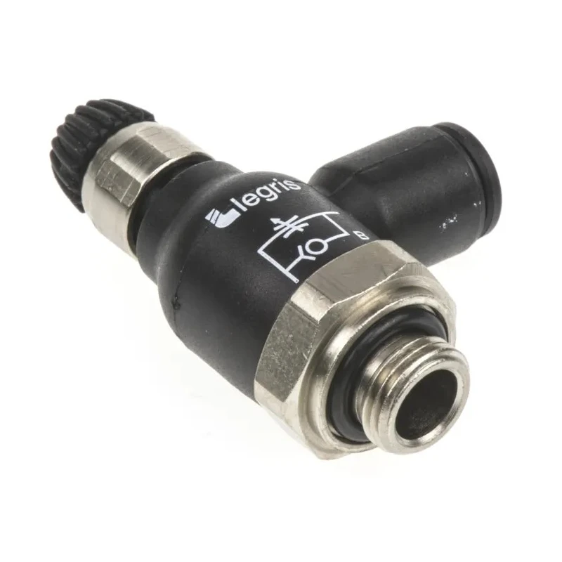 Legris 7061 Series Flow Controller Flow Regulator Tube Inlet 06 Threaded Outlet 1/8 in G Polymer CE REACH 10 bar 7061 06 10