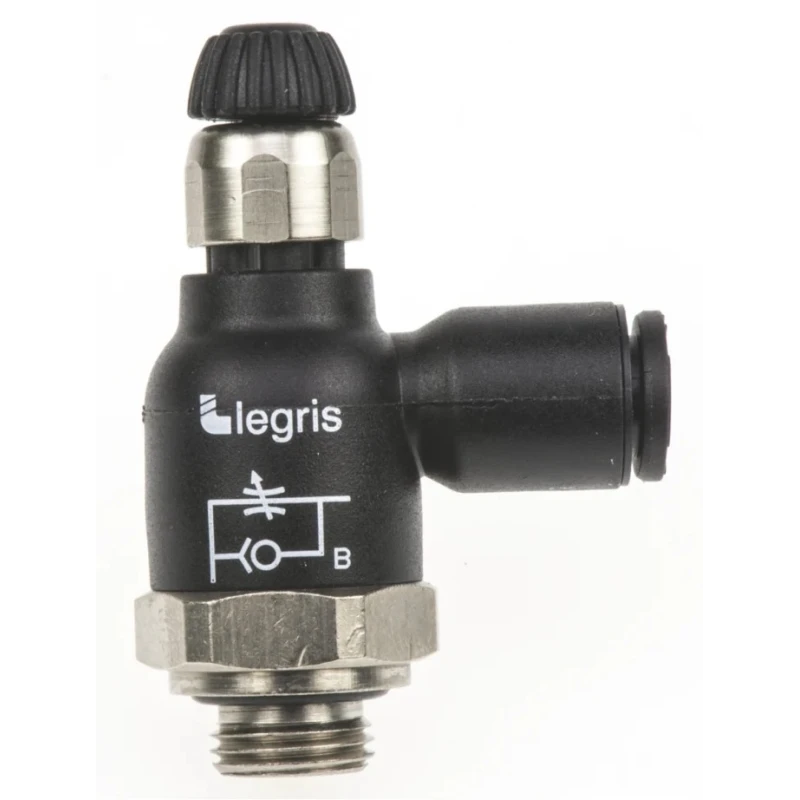 Legris 7061 Series Flow Controller Flow Regulator Tube Inlet 06 Threaded Outlet 1/8 in G Polymer CE REACH 10 bar 7061 06 10