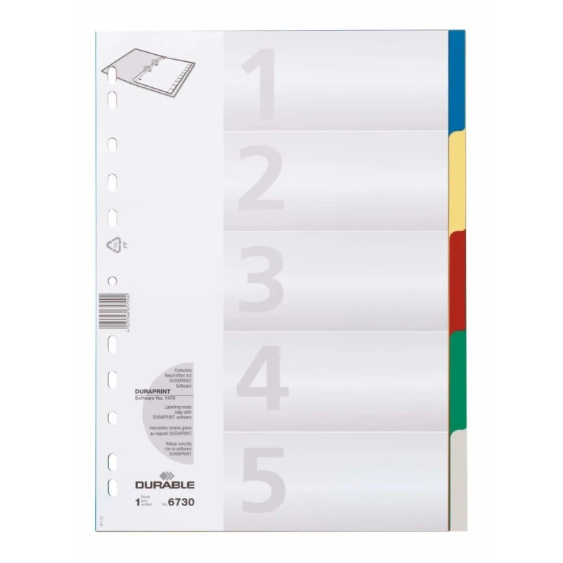 Durable Assorted A4 File Divider 6730-27, Assorted Colours, 1 Per Pack, Germany 6730-27