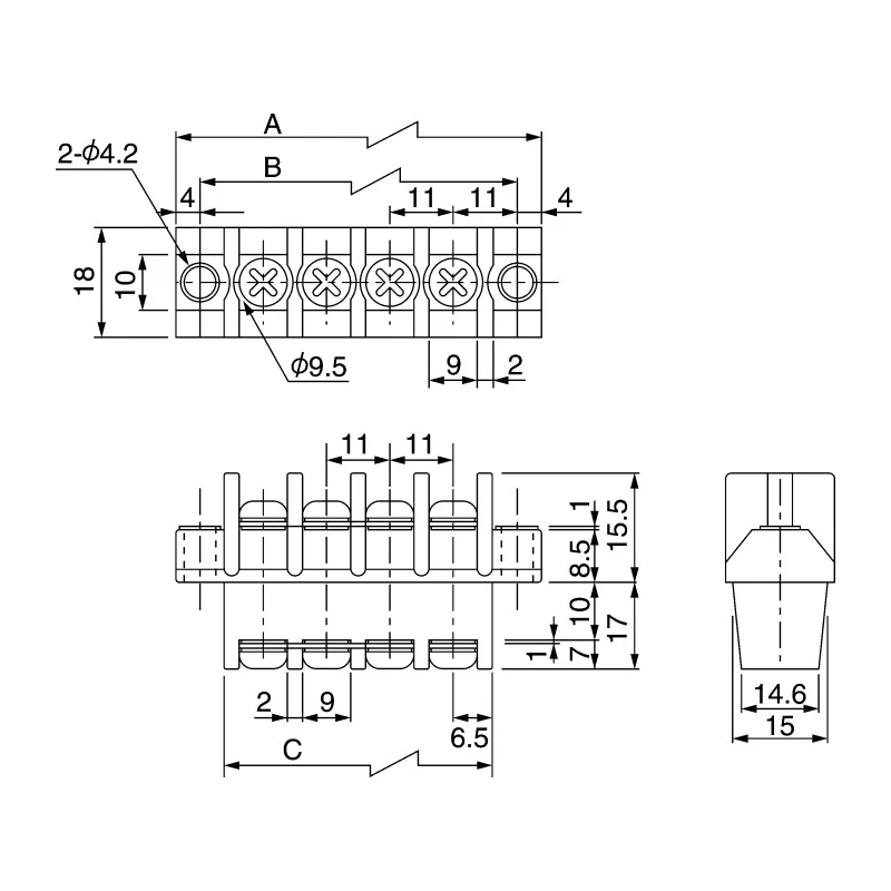 Osada Barrier Strip 8 Contact, 11 mm Pitch, 1 Row, 300V Voltage, 25A Current OGM-300NE-8P-C