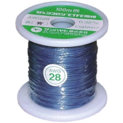 Sunhayato JUNFLON Series Blue 0.08 mm² 28 AWG Hook Up Wire, 100 m Length, 250 V, Ethylene Tetrafluoroethylene AWG28-100-U