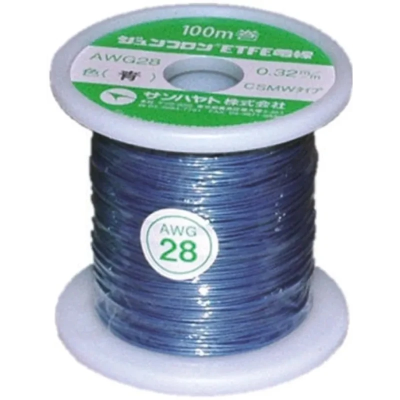 Sunhayato JUNFLON Series Blue 0.08 mm² 28 AWG Hook Up Wire, 100 m Length, 250 V, Ethylene Tetrafluoroethylene AWG28-100-U