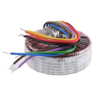 RS PRO 230 V ac 2 x 9 V ac Toroidal Transformer 2 Output 50 VA 671-9097