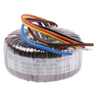 RS PRO 230 V ac 2 x 12 V ac Toroidal Transformer 2 Output 120 VA, UL 506, IEC 61558 Class II 671-8996