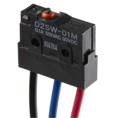 Omron Aratas Pin Plunger Micro Switch, Pre-Wired Terminal, 100mA, 250V AC, 30V DC, SPDT, IP67 D2SW-01M