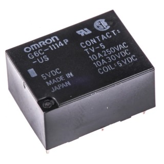 Omron PCB Power Relay 5V DC Coil, 10A Switching Current, SPST, G6C-1114P-US 5DC