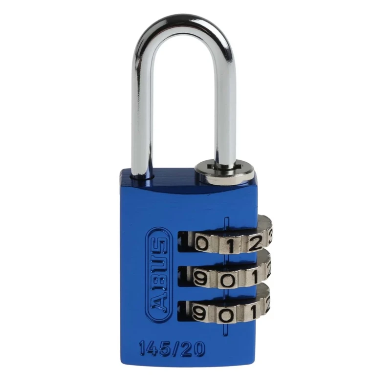 ABUS Combination Padlock Aluminium Steel Safety Padlock Weatherproof 3 mm Shackle 20 mm Body 145/20 Blue