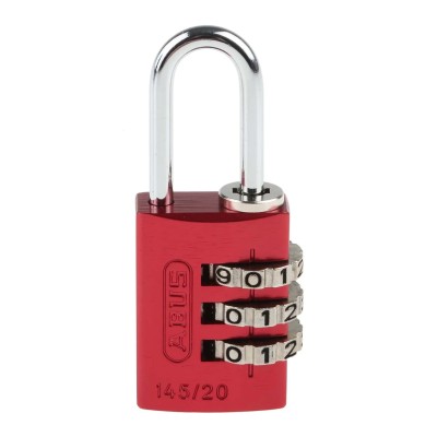 ABUS Aluminium Steel Safety Combination Padlock Weatherproof 3 mm Shackle 20 mm Body 145/20 Red