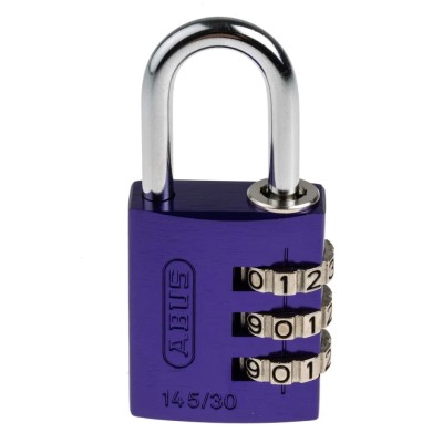 ABUS Aluminium Combination Safety Padlock Weatherproof 4.8 mm Shackle, 3 mm Body 145/30 Lilac