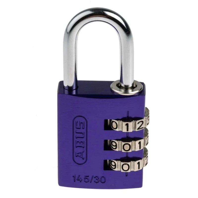 ABUS Aluminium Combination Safety Padlock Weatherproof 4.8 mm Shackle, 3 mm Body 145/30 Lilac