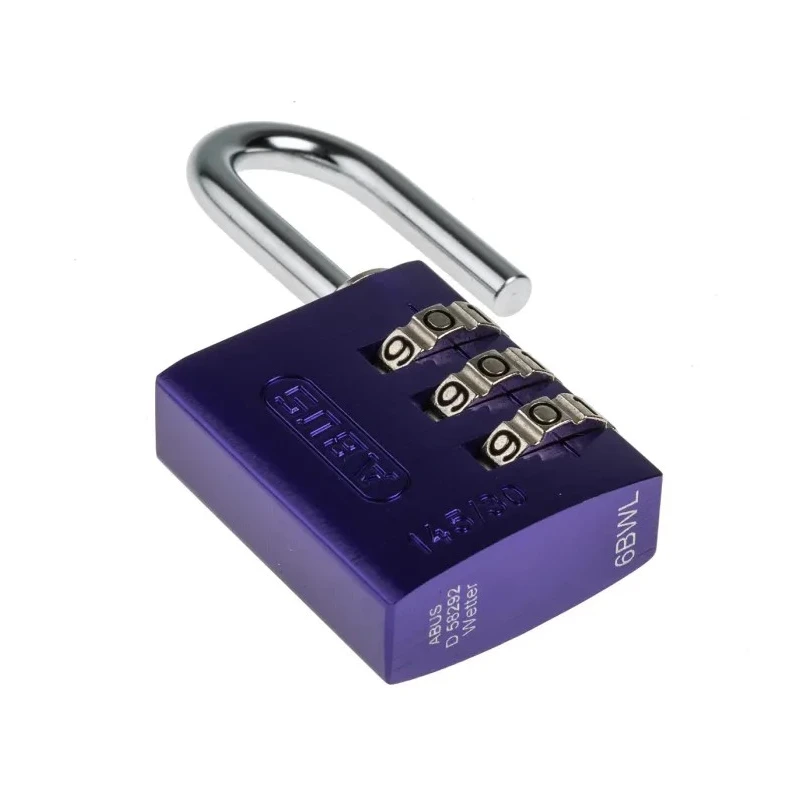 ABUS Aluminium Combination Safety Padlock Weatherproof 4.8 mm Shackle, 3 mm Body 145/30 Lilac