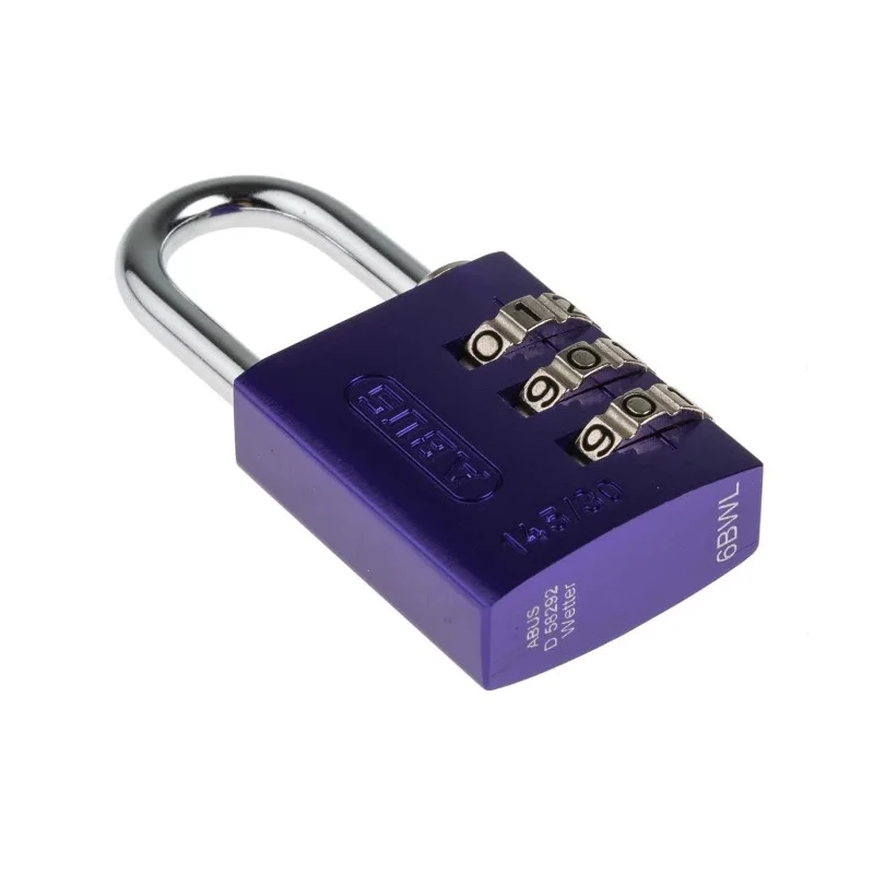 ABUS Aluminium Combination Safety Padlock Weatherproof 4.8 mm Shackle, 3 mm Body 145/30 Lilac