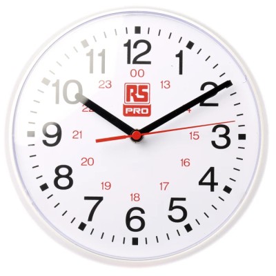RS PRO White Analogue Wall Clock 215 mm Diameter Plastic Case Quartz Movement 706-4789