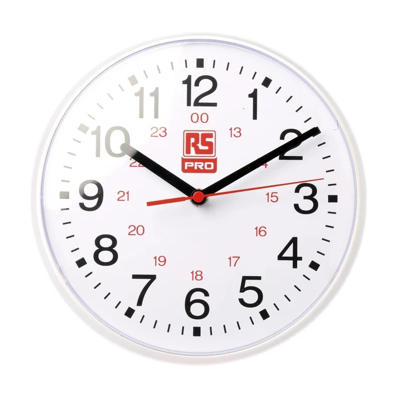 RS PRO White Analogue Wall Clock 215 mm Diameter Plastic Case Quartz Movement 706-4789