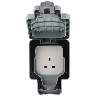 MK Electric 13A Grey 1 Gang Flush Mount Plug Socket Indoor & Outdoor Type G British K56480GRY