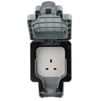 MK Electric 13A Grey 1 Gang Flush Mount Plug Socket Indoor & Outdoor Type G British K56480GRY