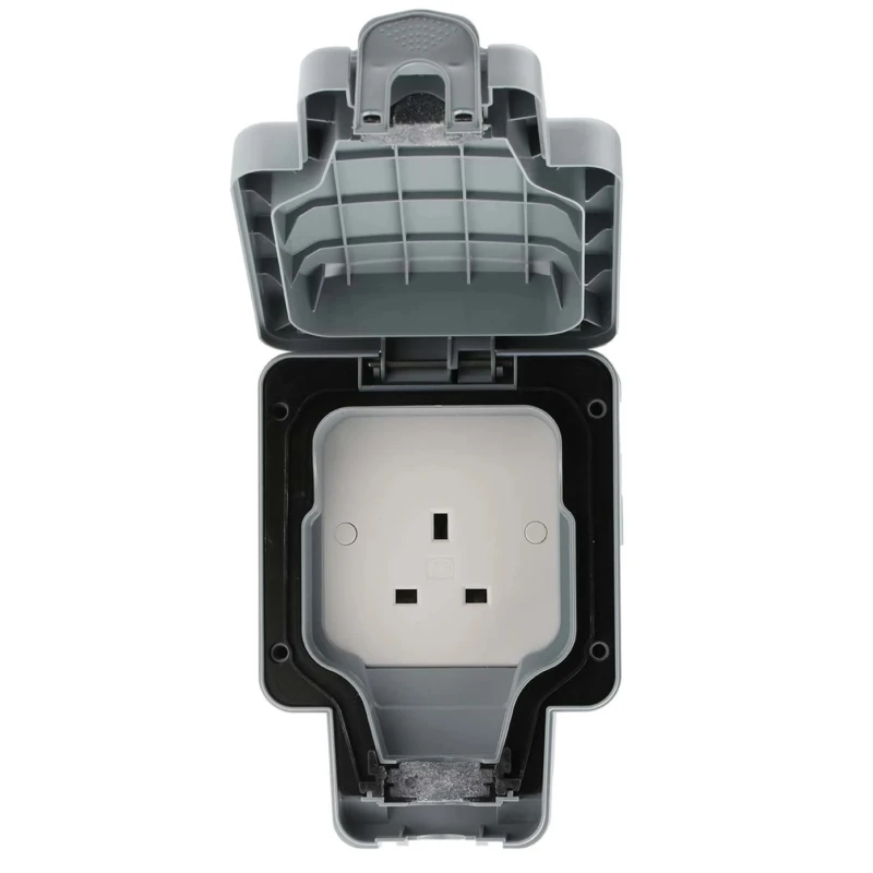 MK Electric 13A Grey 1 Gang Flush Mount Plug Socket Indoor & Outdoor Type G British K56480GRY