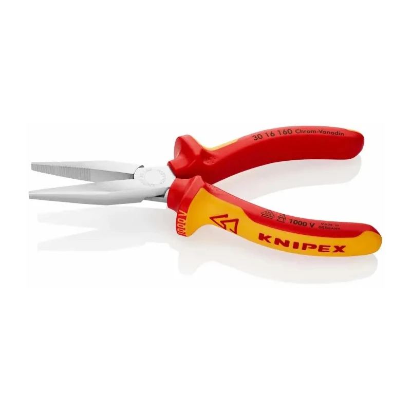 Knipex 1-Piece Flat Nose Plier 160mm Overall VDE 1000V Approved Chrome Vanadium Steel 30 16 160