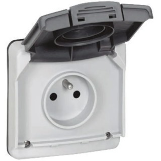 Legrand 16A Grey 1 Gang French Plug Socket Indoor & Outdoor IP66 Screwed Plexo 66 0 904 86