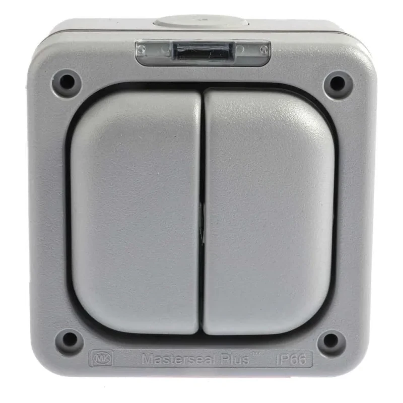 MK Electric Grey 1 Way 2 Gang Flush Mount Light Switch 10A 250V Masterseal K56402GRY