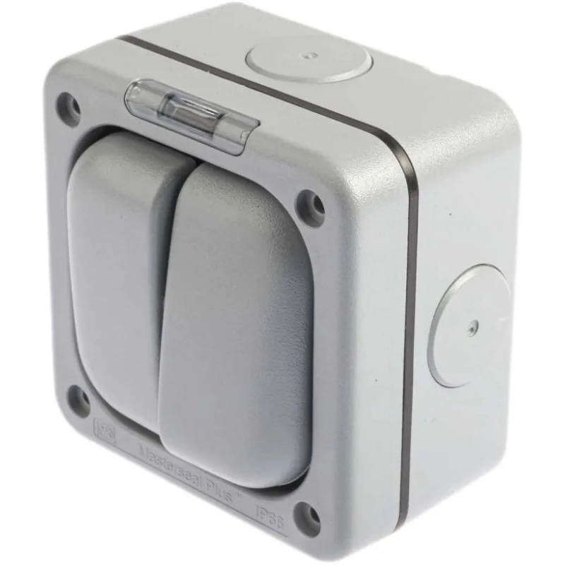 MK Electric Grey 1 Way 2 Gang Flush Mount Light Switch 10A 250V Masterseal K56402GRY