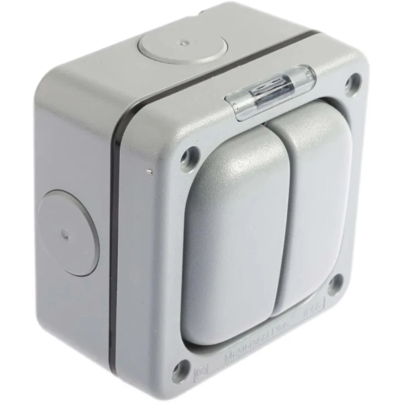 MK Electric Grey 1 Way 2 Gang Flush Mount Light Switch 10A 250V Masterseal K56402GRY