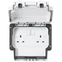 MK Electric 13A White 2 Gang Plug Socket Indoor & Outdoor Type G British K56482WHI