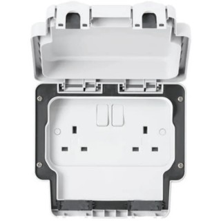 MK Electric 13A White 2 Gang Plug Socket Indoor & Outdoor Type G British K56482WHI