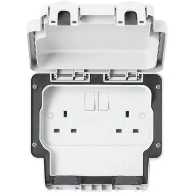 MK Electric 13A White 2 Gang Plug Socket Indoor & Outdoor Type G British K56482WHI