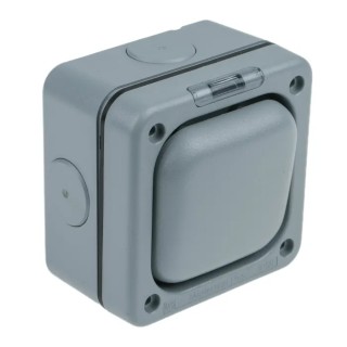 MK Electric Grey 2 Way Light Switch 1 Gang Masterseal IP66 10A 250V Polycarbonate Flush Mount K56401GRY