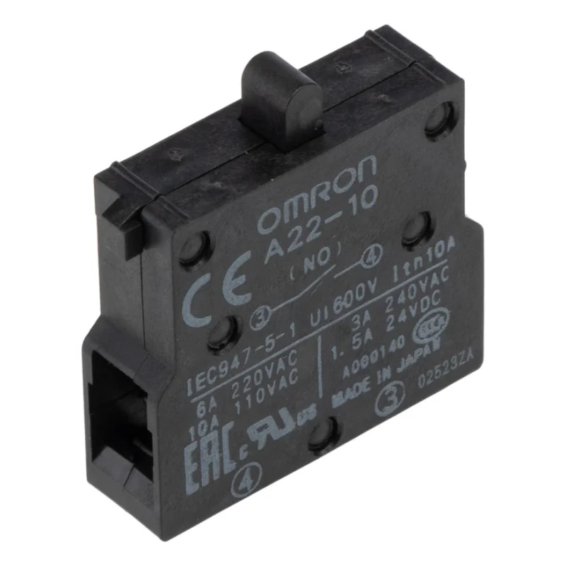 Omron Push Button Contact Block for A22 Series, 24V AC, 10A, 1NO, Screw Terminal A22-10