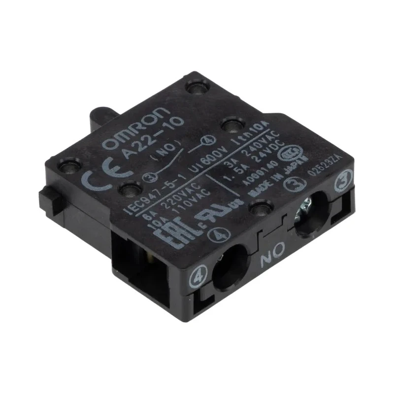 Omron Push Button Contact Block for A22 Series, 24V AC, 10A, 1NO, Screw Terminal A22-10
