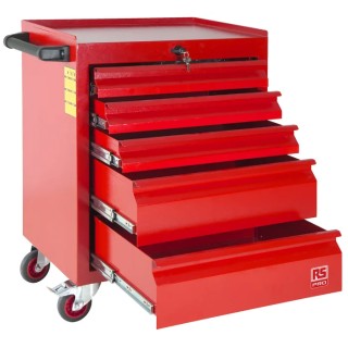 RS PRO Heavy Duty 5 Drawer Wheeled Steel Roller Cabinet with Central Locking System 753-1576