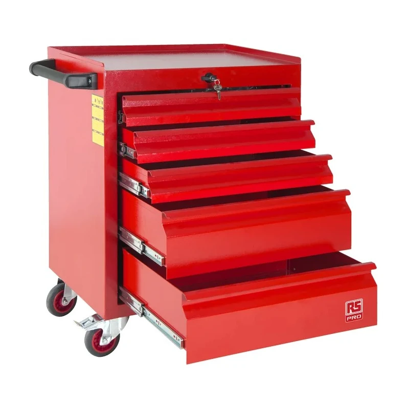 RS PRO Heavy Duty 5 Drawer Wheeled Steel Roller Cabinet with Central Locking System 753-1576