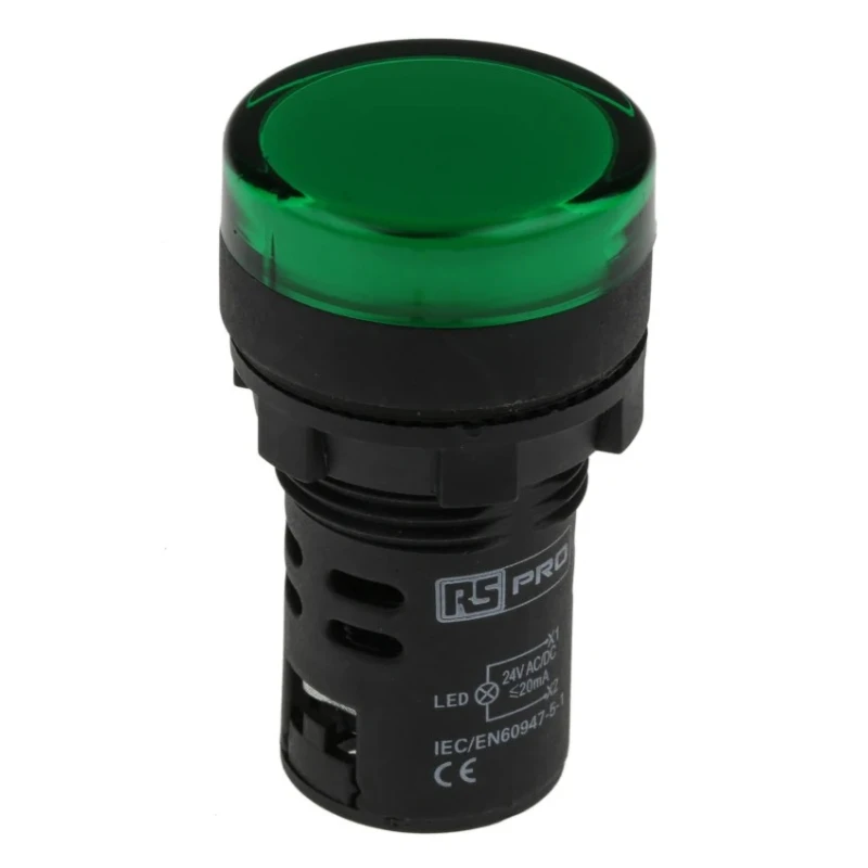 RS PRO Panel Mount Green LED Pilot Light 22 mm Cutout, 24V AC/DC, IP65 Rated, Round 763-7918